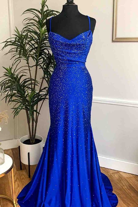 Navy Blue One Shoulder Sequin Prom Dress Long Appliques Evening Gowns, –  Musebridals